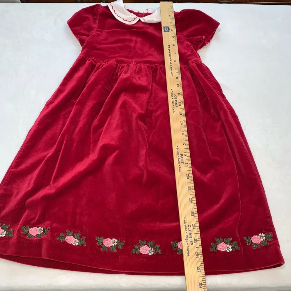 Gymboree Dress Red Velvet rose floral collar age 5 button‎ up back